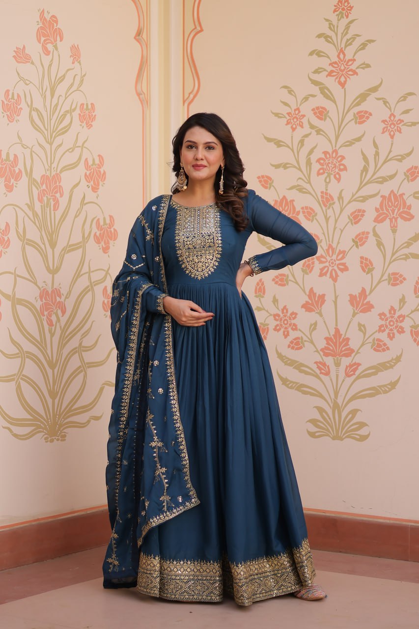 Georgette Gown Dupatta Diwali Collection