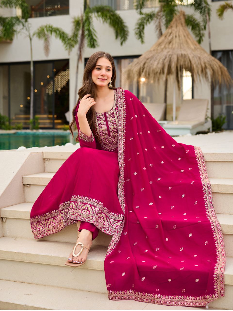 Women Ethnic Motifs Printed Anarkali Kurta with Trouser & Dupatta