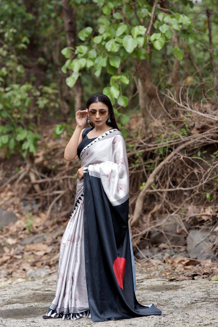 Digital Print Japan Satin Saree with Blouse