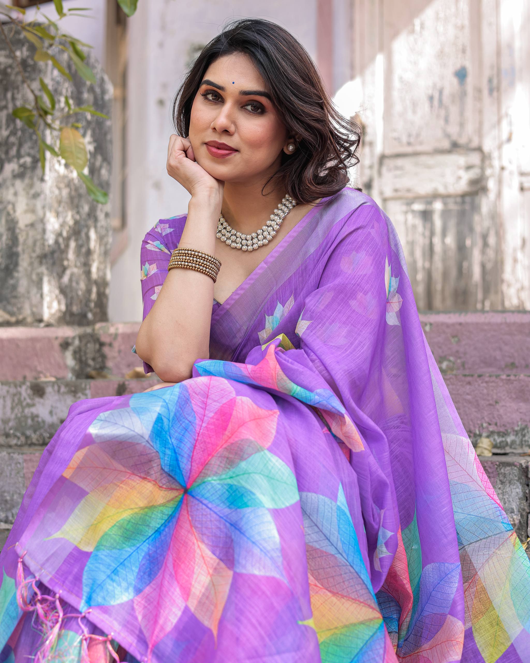 New South Hit Printed Linen Cotton Saree with Blouse