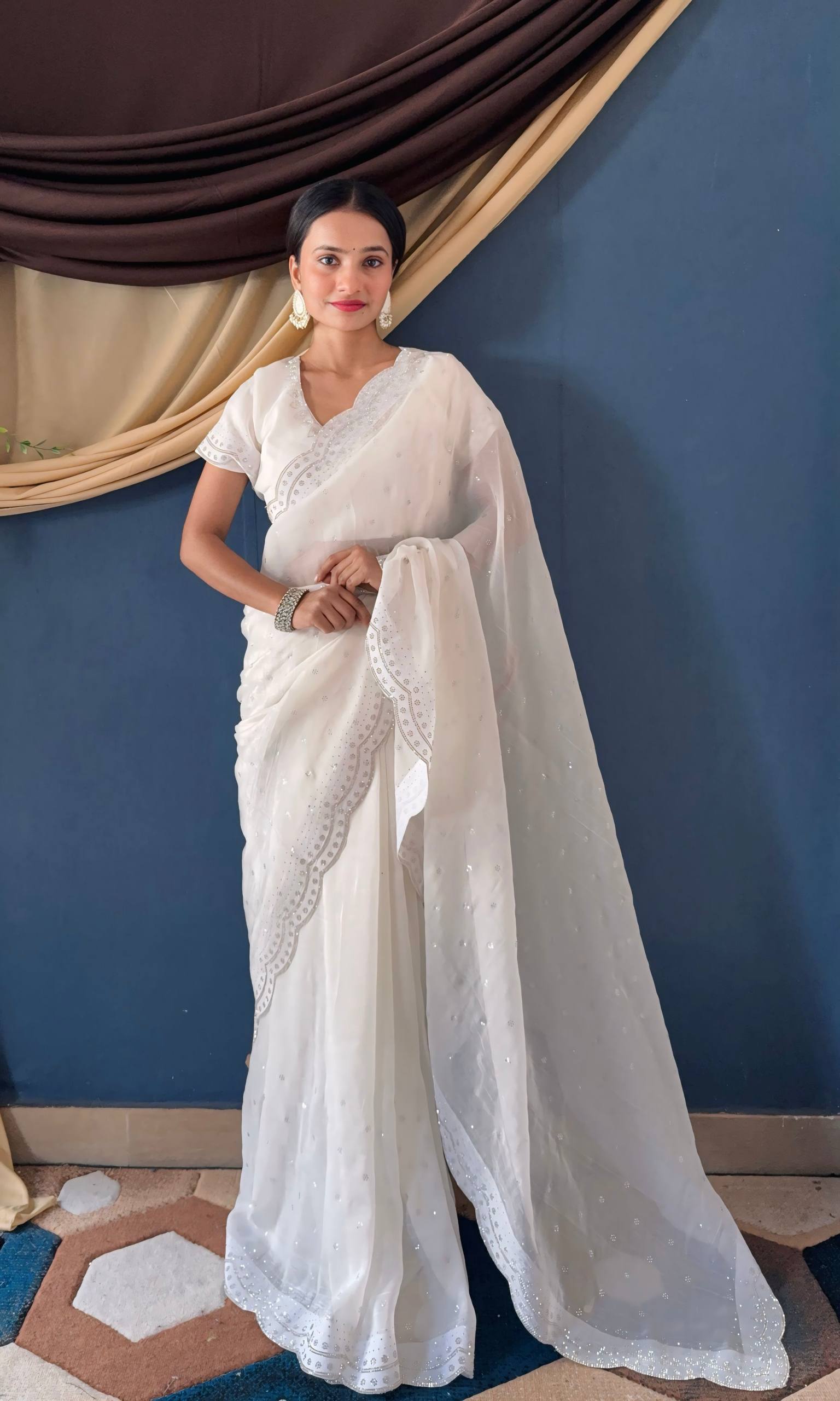 Soft Georgette Designer Party Wear Saree With Swarovski Zarkan Work