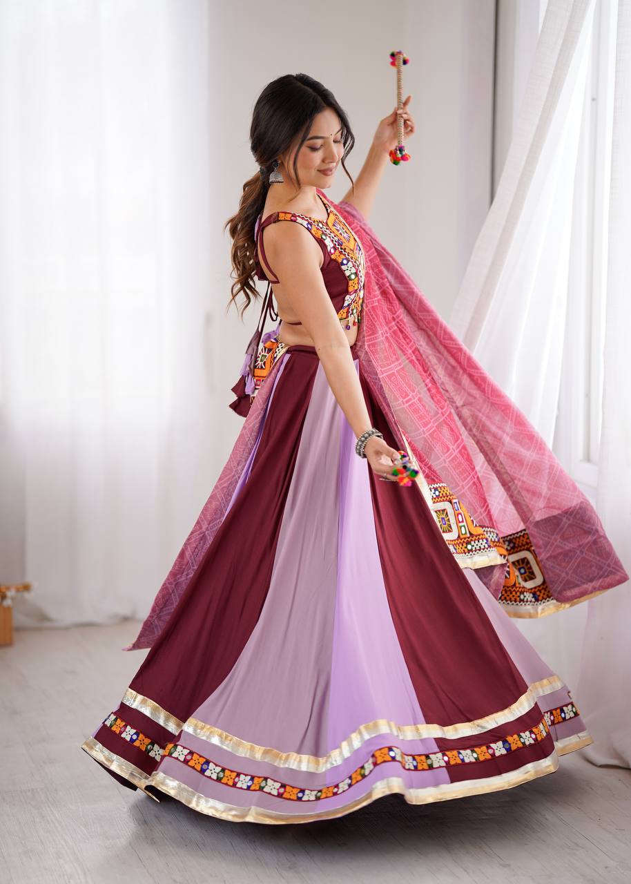 Navratri Special Heavy Rayon Lehenga Choli with Real Mirror & Gamthi Thread Work