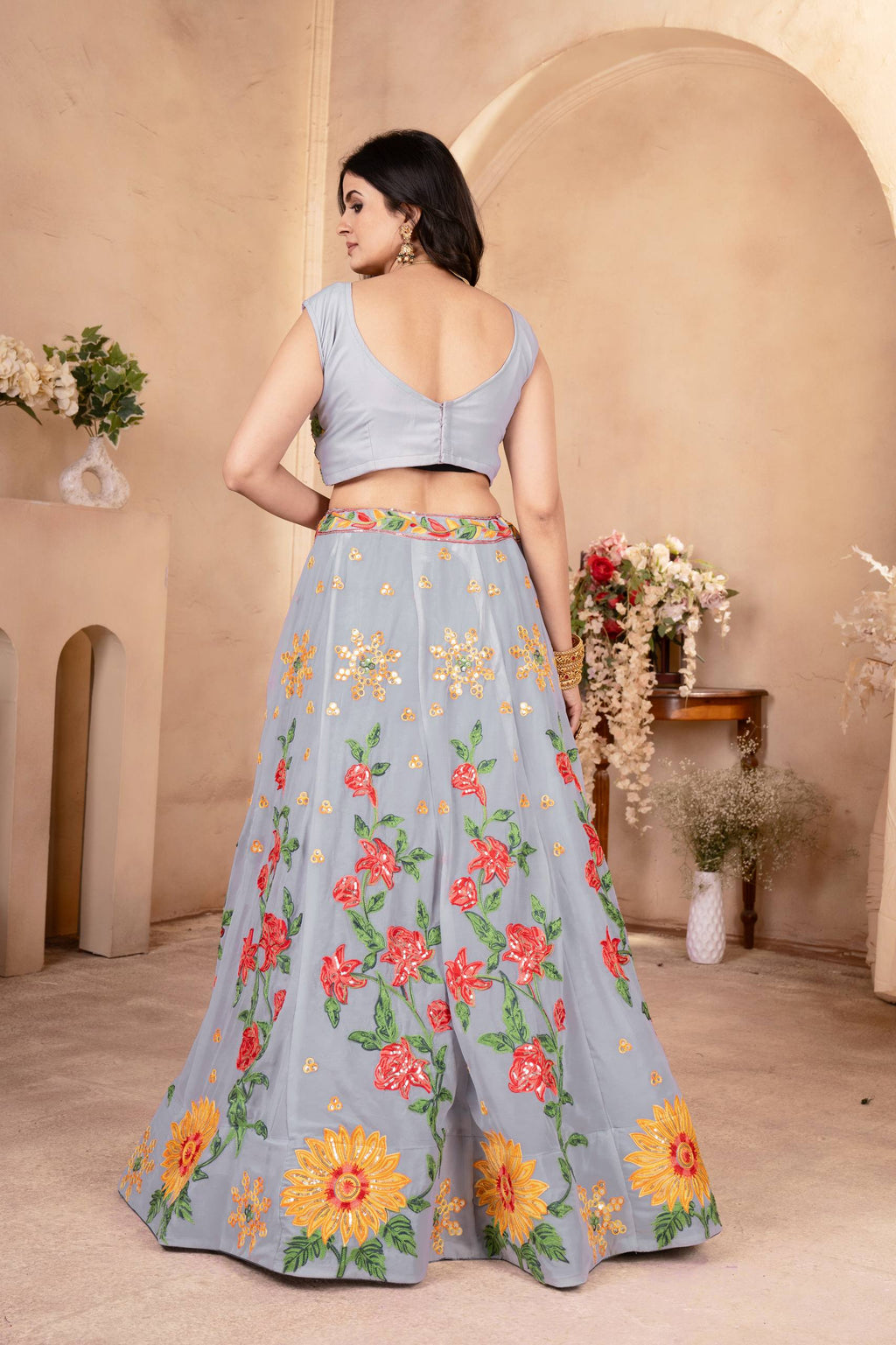 Light Blue Georgette Embroidery Bridal Lehenga