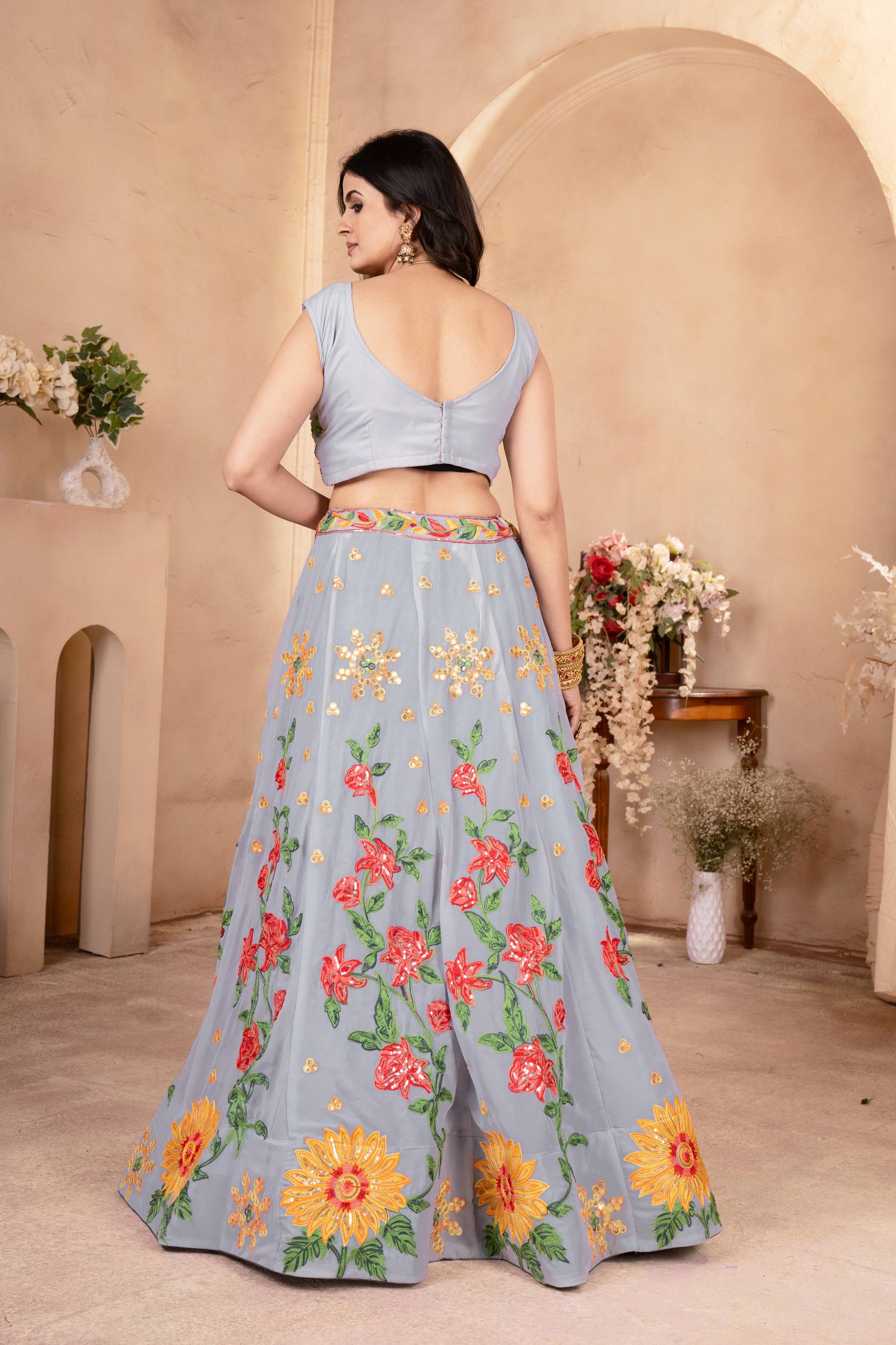 Light Blue Georgette Embroidery Bridal Lehenga
