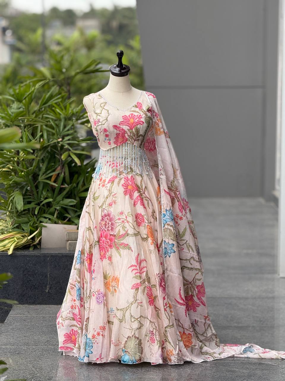 Pure jimmy Organza digital printed lehnga