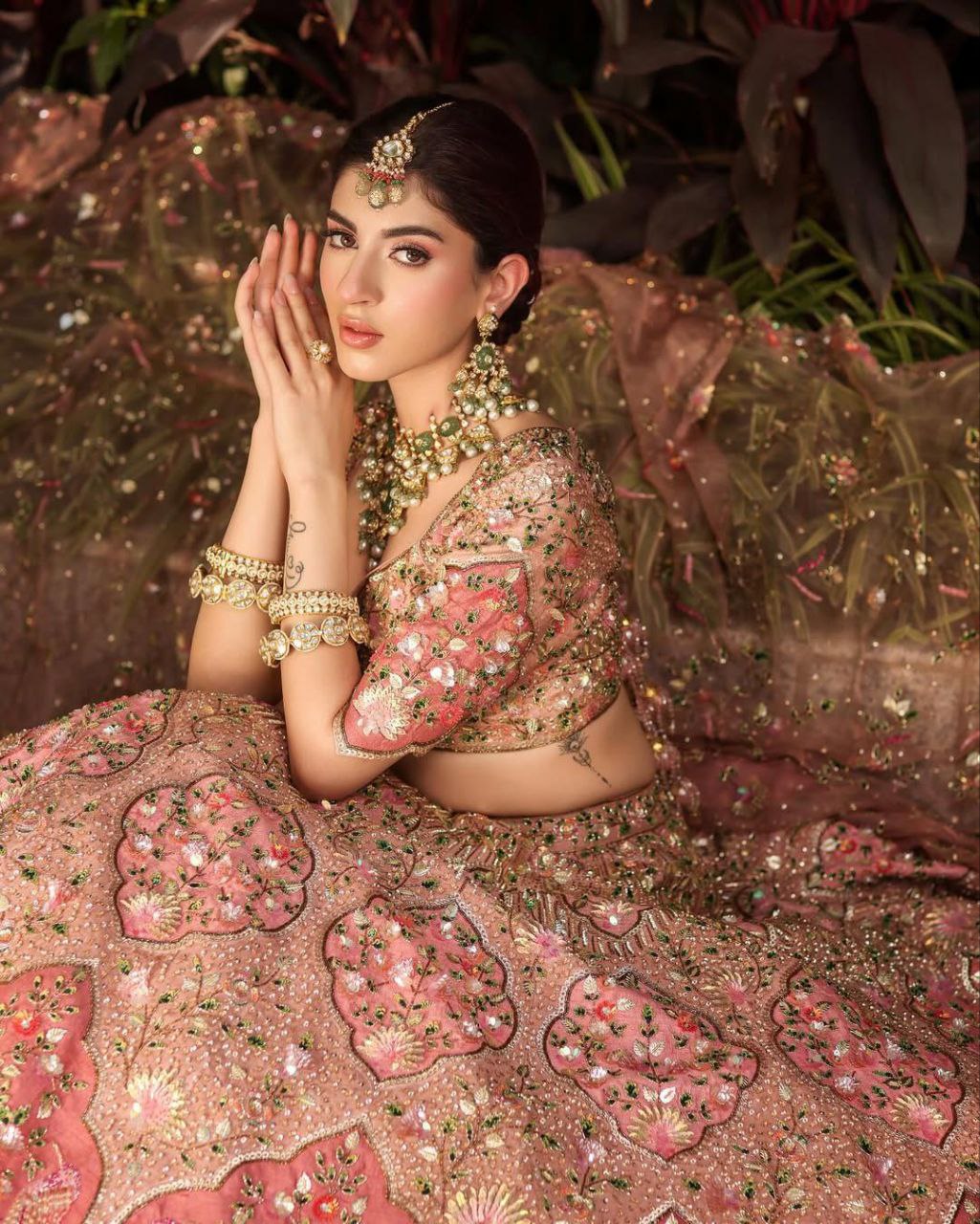 Designer Slub Silk Embroidered Peach Pink Elegance Lehenga