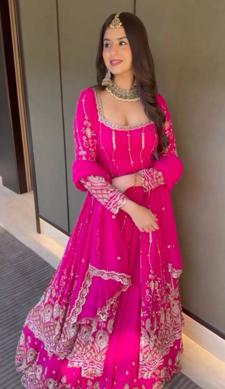 Designer Faux Georgette Lehenga Set with Embroidery Sequins & Dupatta