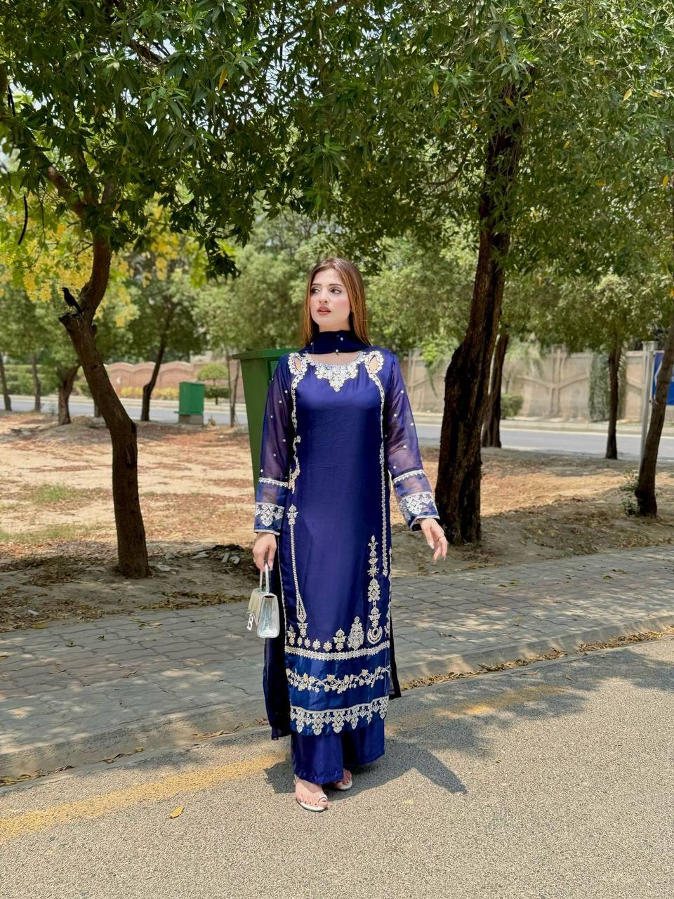 Designer Faux Georgette Top & Bottom Set with Dupatta – Heavy Embroidery & Sequence Work