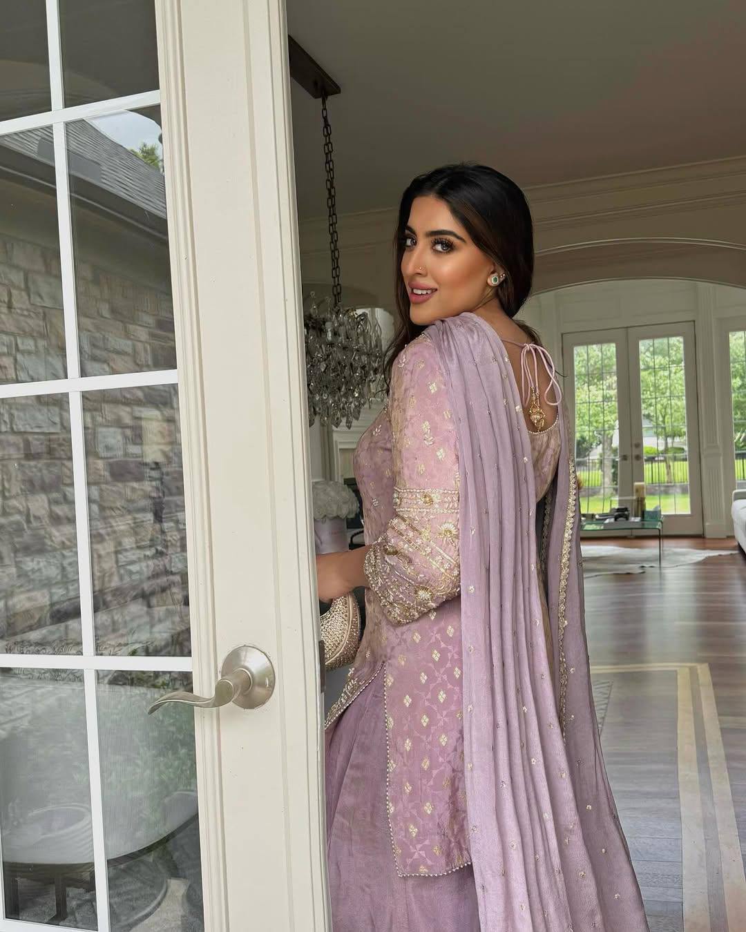 Premium Baby Pink Cosmos Silk Sequin & Zari Work Palazzo Set