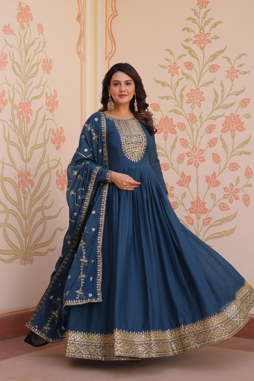 Georgette Gown Dupatta Diwali Collection