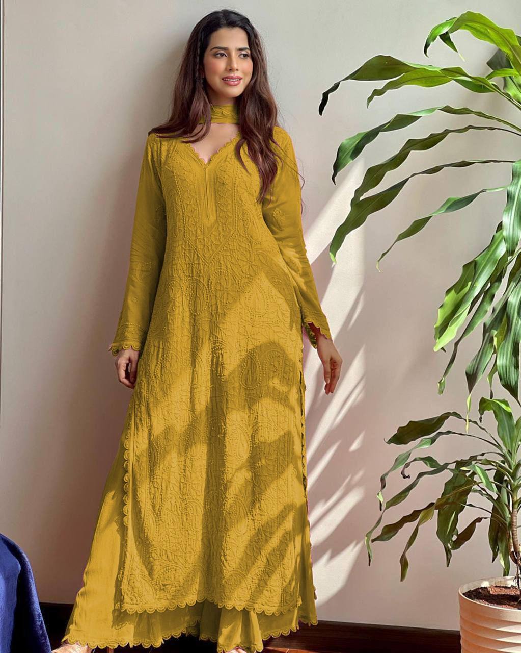 New yallow Trend Chikankari special Ethnic Set