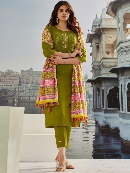 Women Embroidered Straight Kurta Suit Set