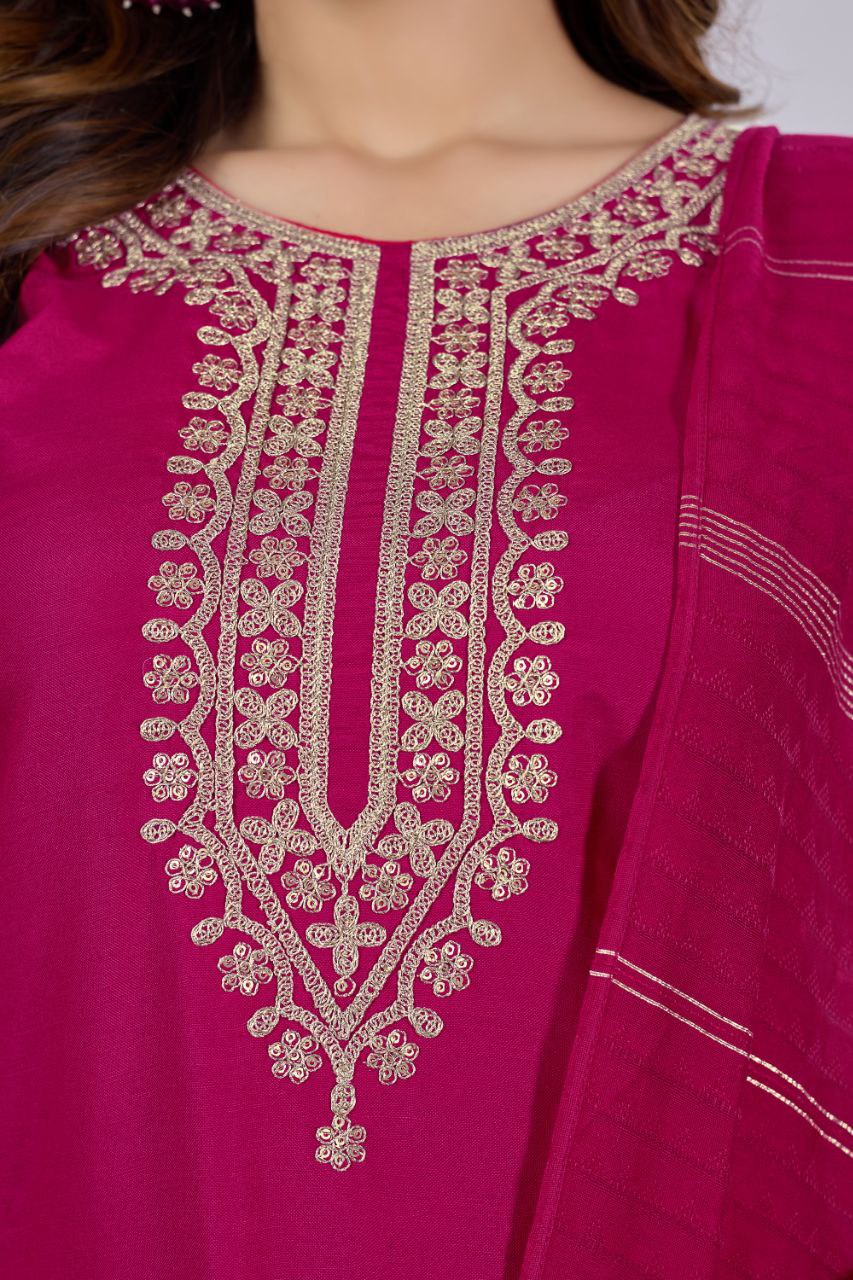 Women Embroidered Kurta with Pant & Dupatta