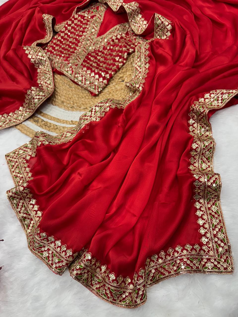 Soft Rangoli Silk Saree with Sequence Embroidery & Lace Border