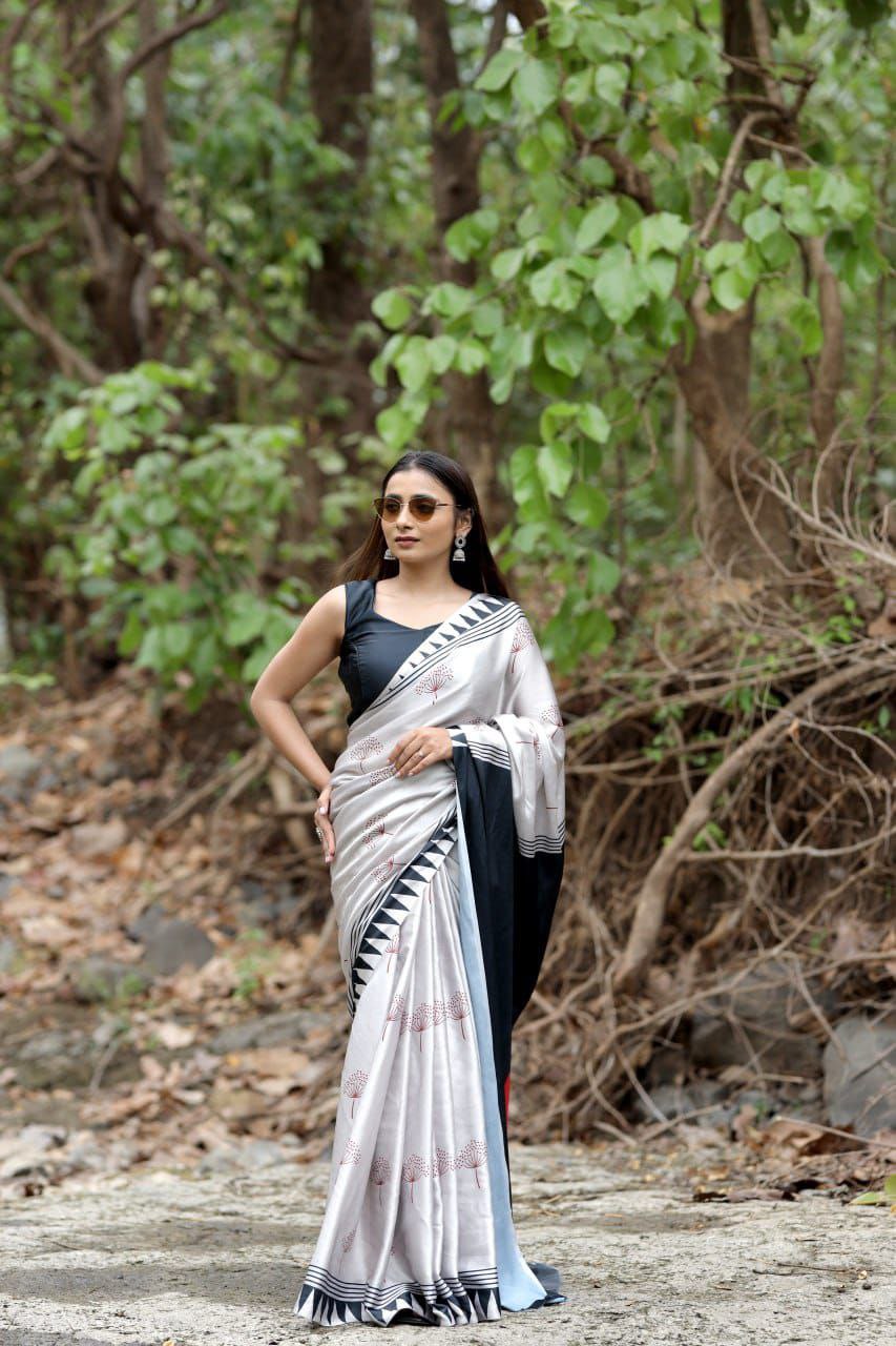 Digital Print Japan Satin Saree with Blouse