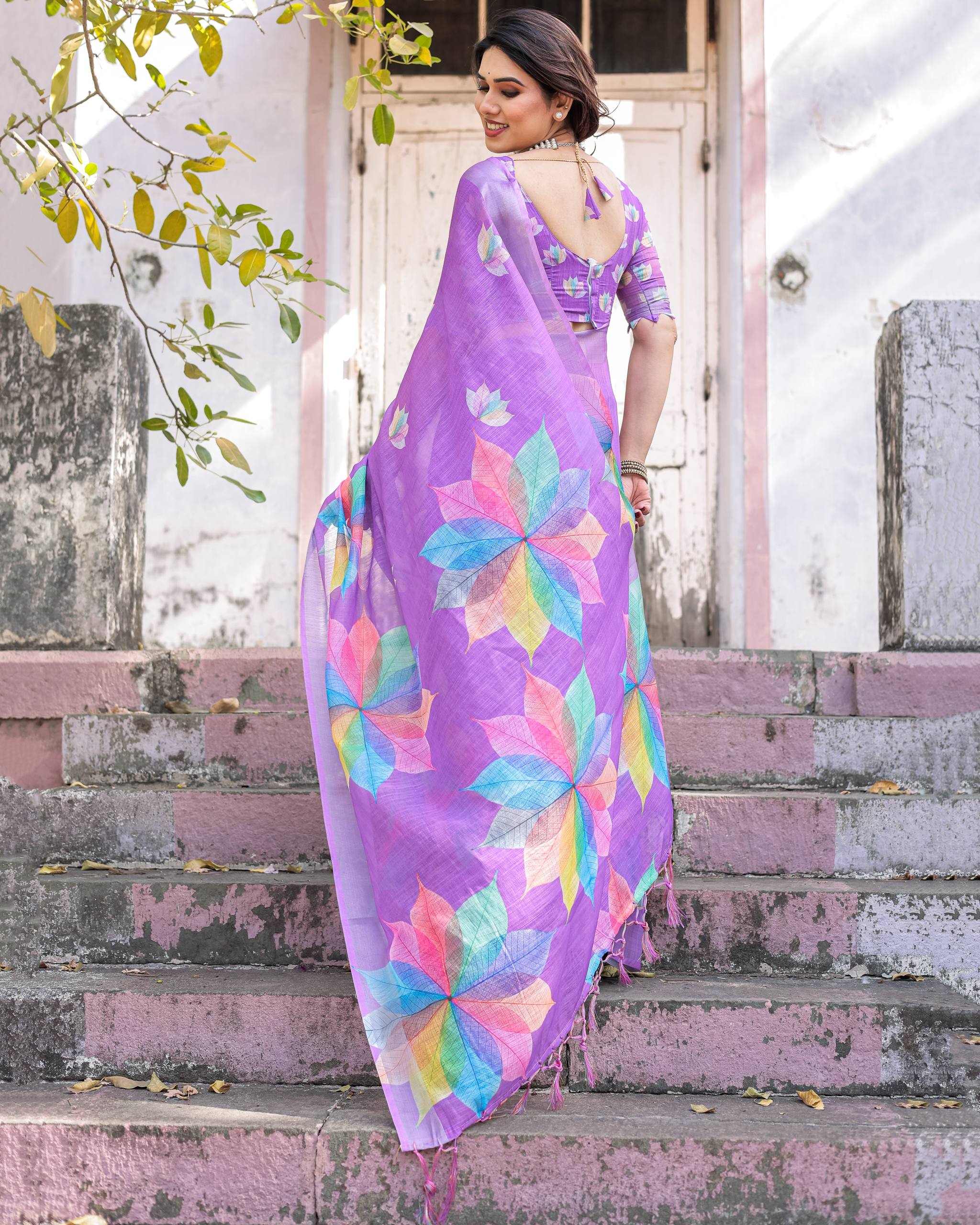 New South Hit Printed Linen Cotton Saree with Blouse