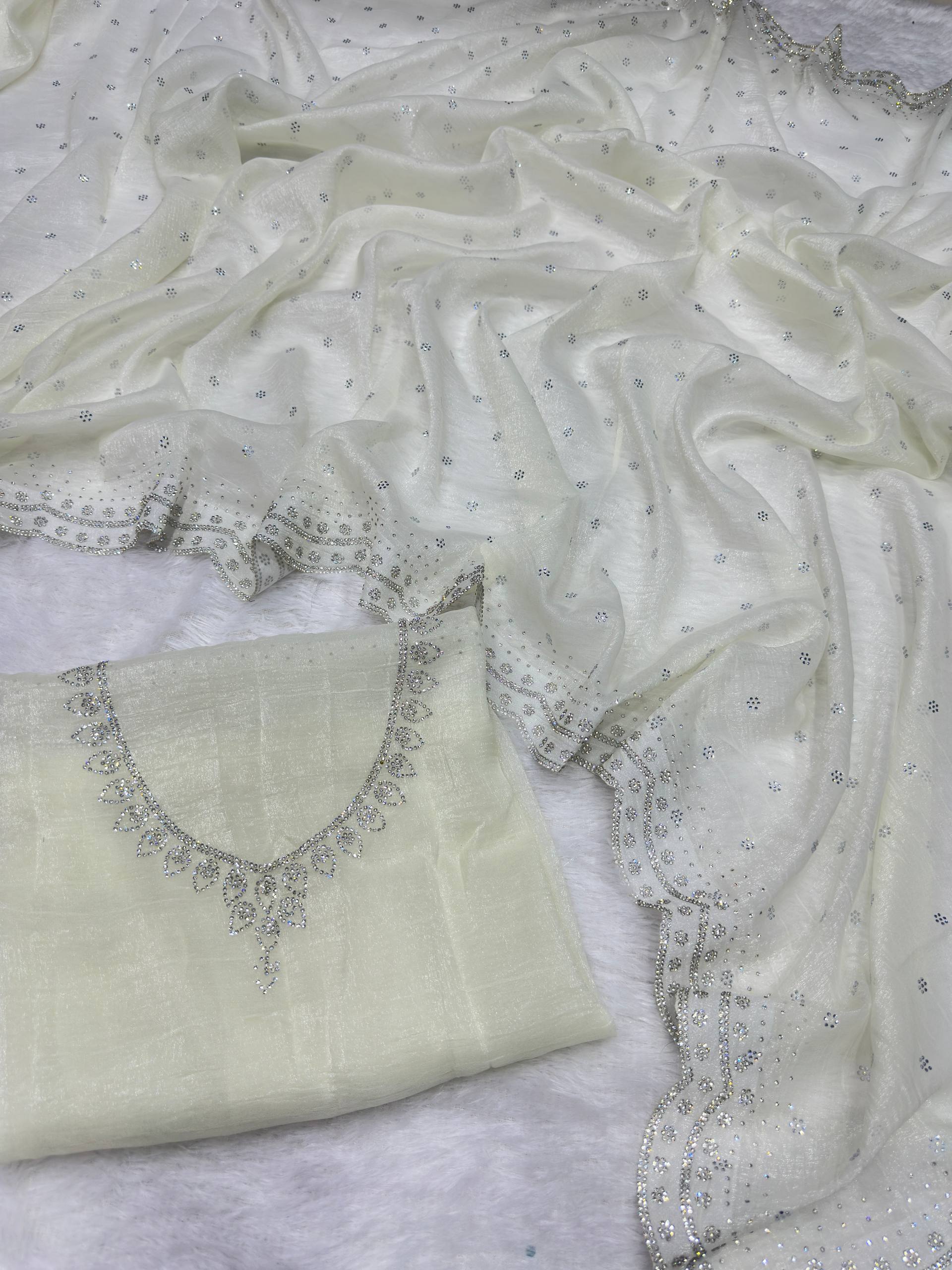 Soft Georgette Designer Party Wear Saree With Swarovski Zarkan Work