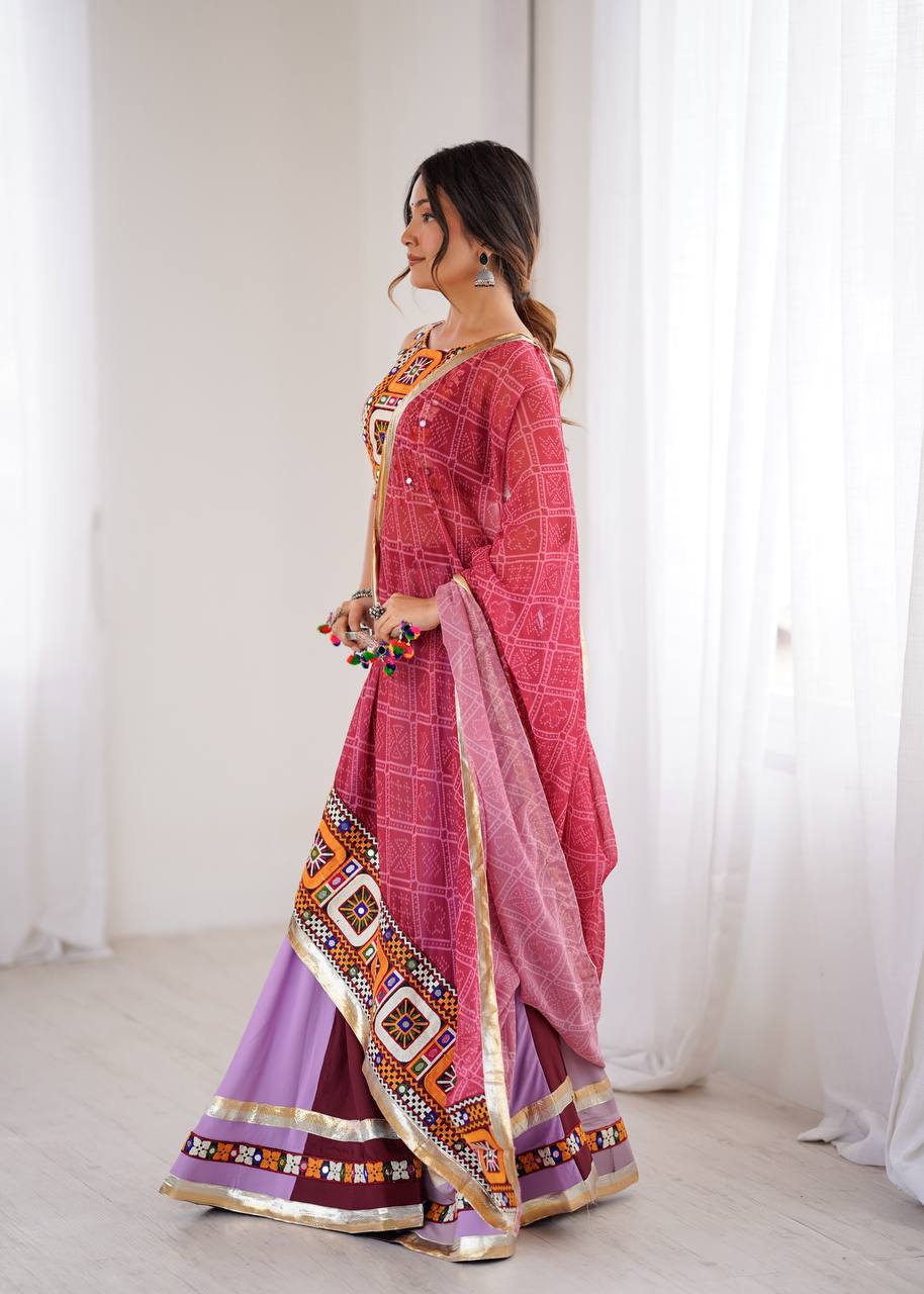 Navratri Special Heavy Rayon Lehenga Choli with Real Mirror & Gamthi Thread Work