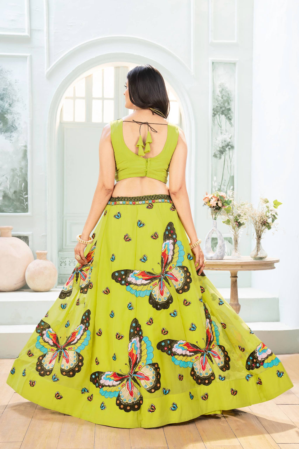 Colorful Faux Georgette Lehenga with Butterfly Work Designer Look for Celebrations