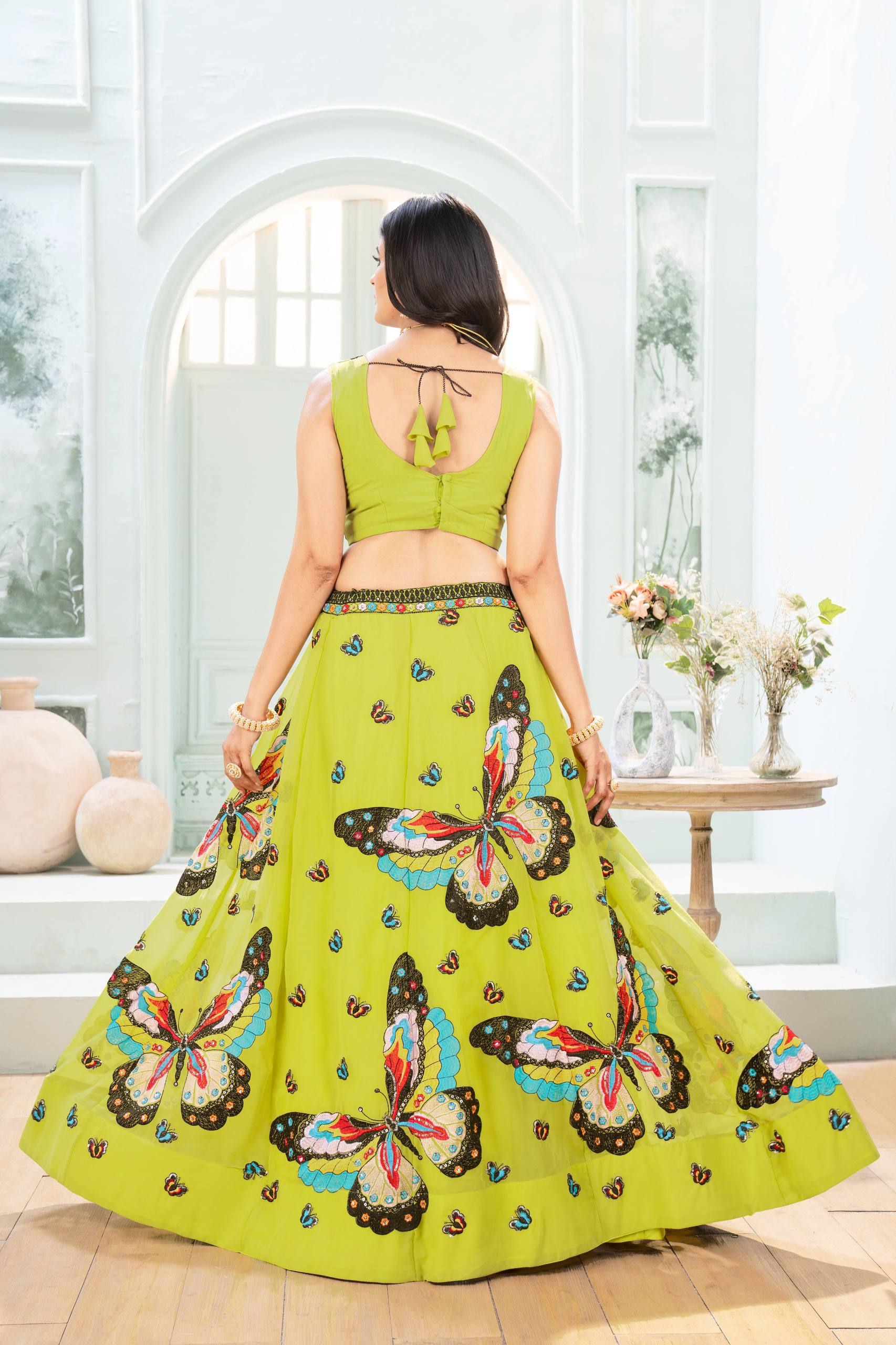 Colorful Faux Georgette Lehenga with Butterfly Work Designer Look for Celebrations