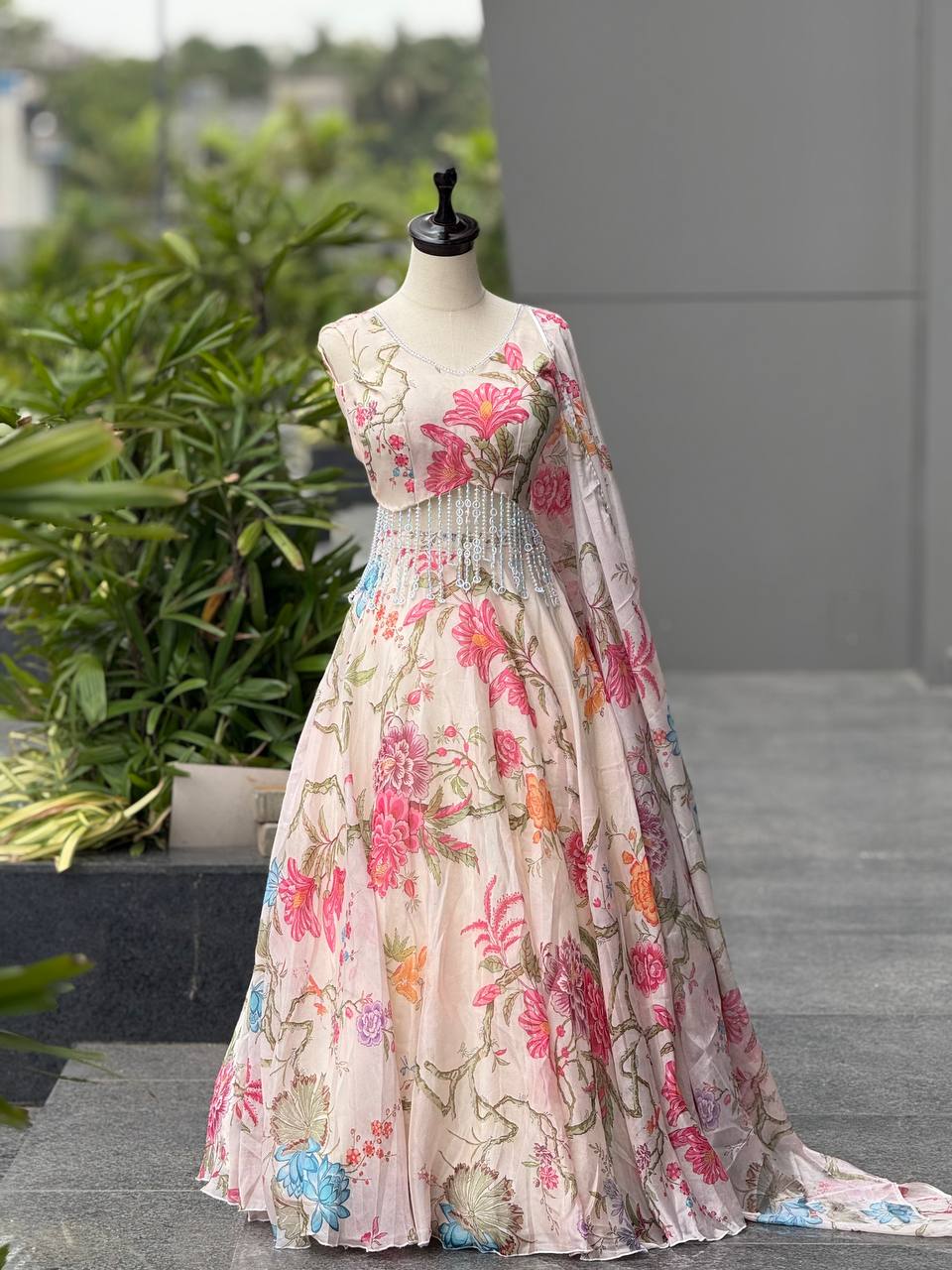 Pure jimmy Organza digital printed lehnga