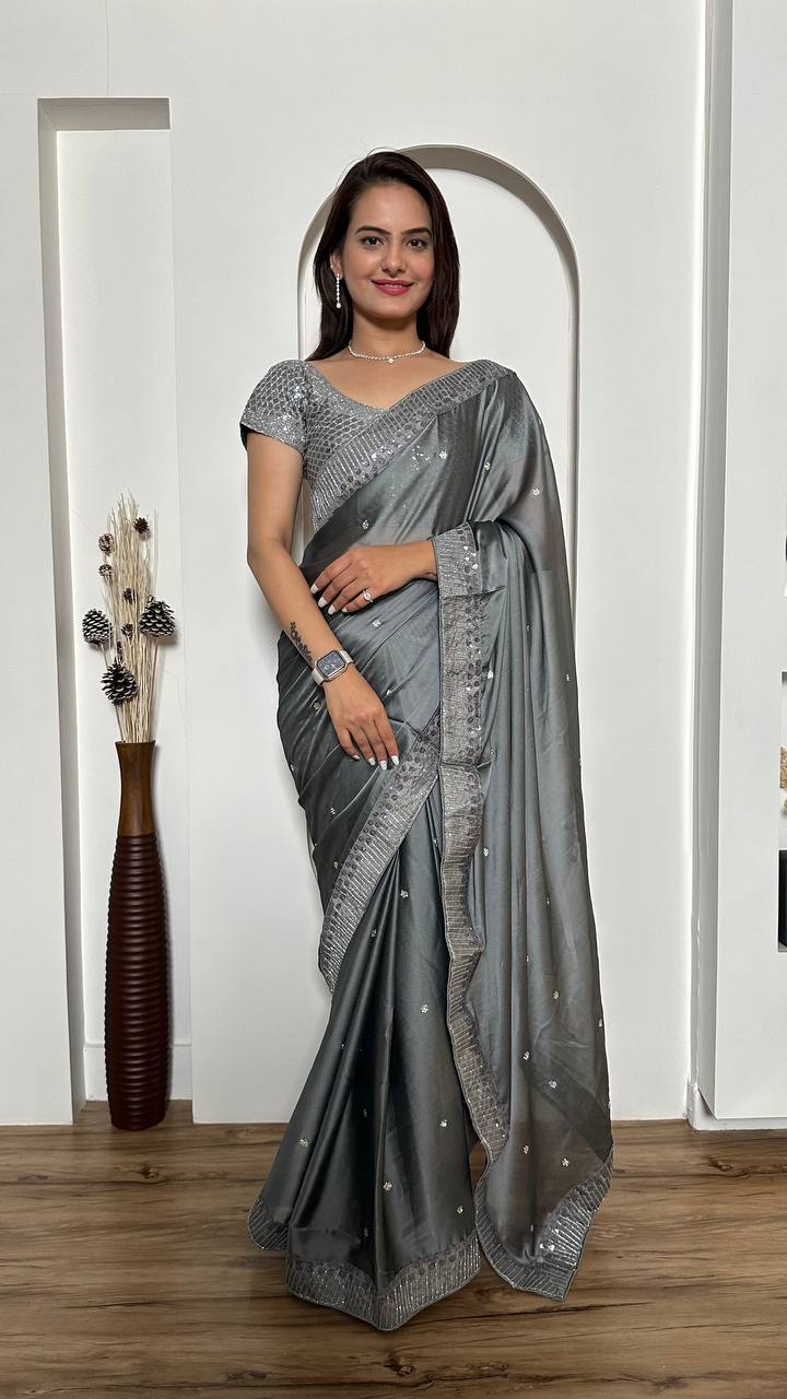 Rangoli Silk Designer Saree with Sequins, Dori & Stone Work with Unstitched Blouse