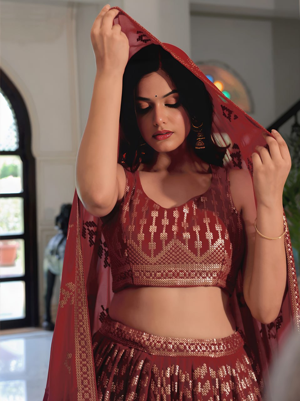 Maroon Heritage Lehenga Set