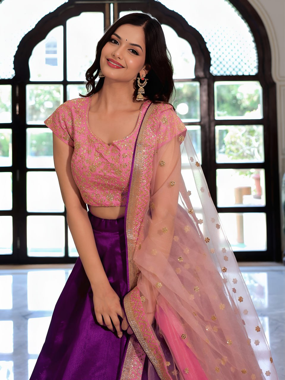 Purple and Pink Heritage Lehenga Set