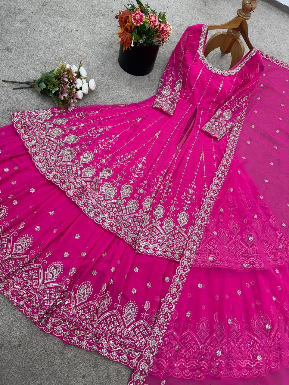 Designer Faux Georgette Lehenga Set with Embroidery Sequins & Dupatta