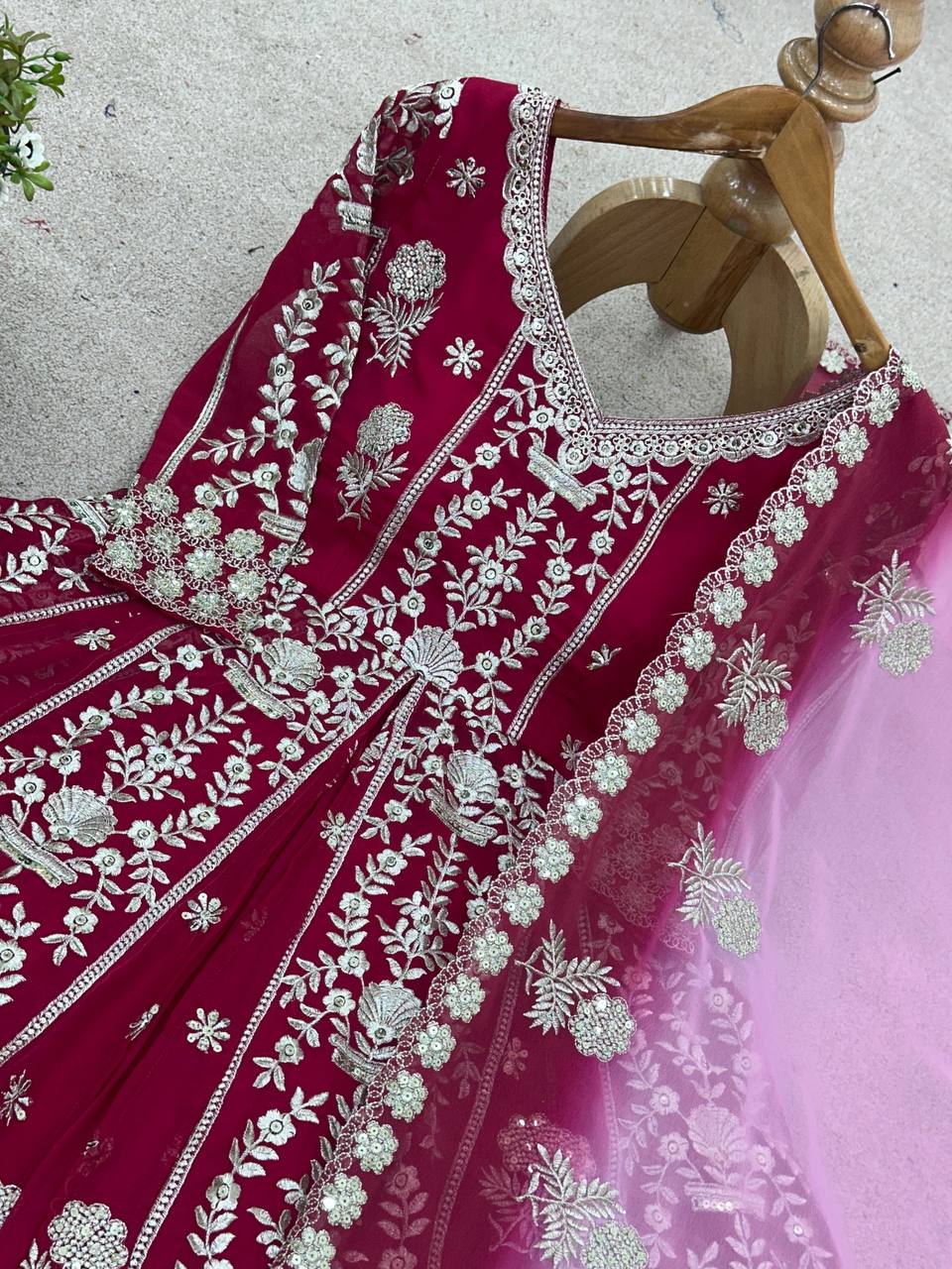 Designer Faux Georgette Gown & Lehenga Set with Embroidery Sequins & Dupatta