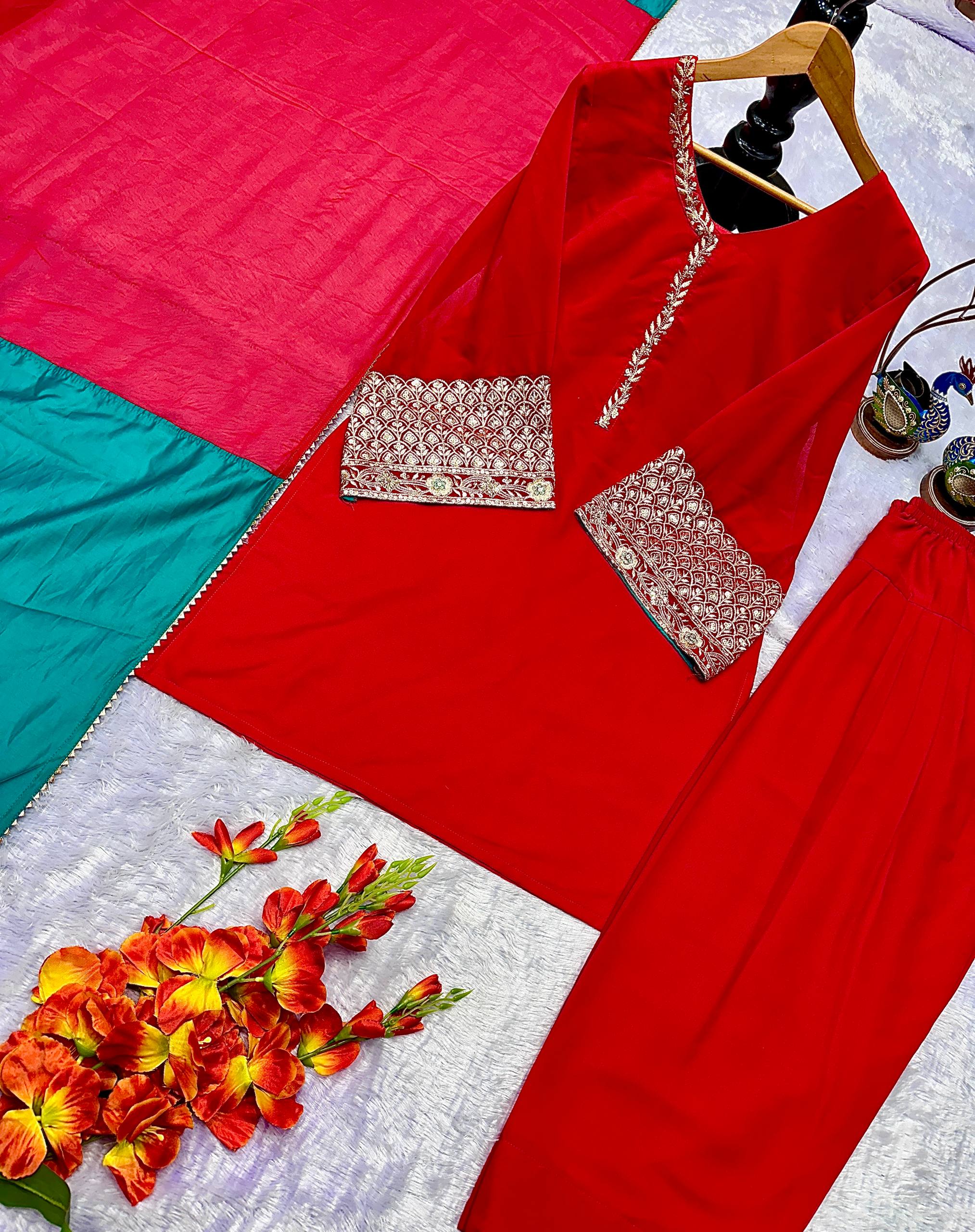Designer Farsi Top & Salwar Set with Fancy Dupatta and Embroidery Work