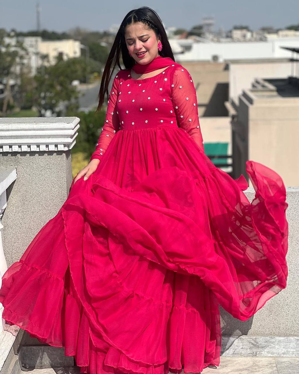 Exclusive 2-Piece Georgette Gown with Dupatta – Beads Work, Fully Stitched