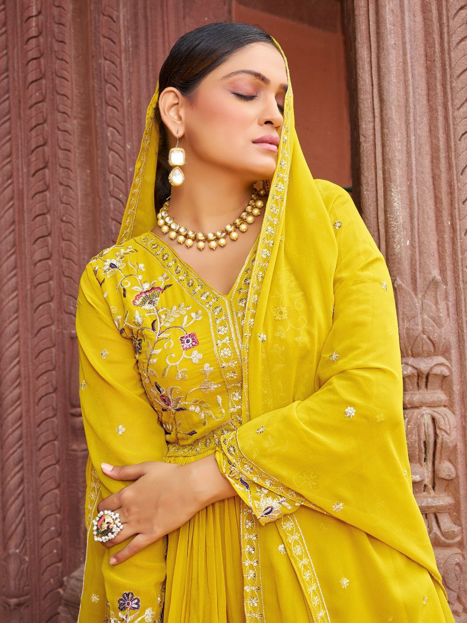 Premium Designer Readymade Gown with Dupatta – Zari & Sequins Embroidery