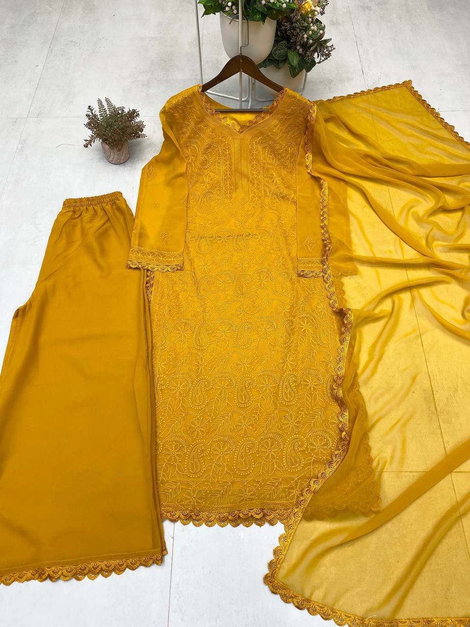 New yallow Trend Chikankari special Ethnic Set