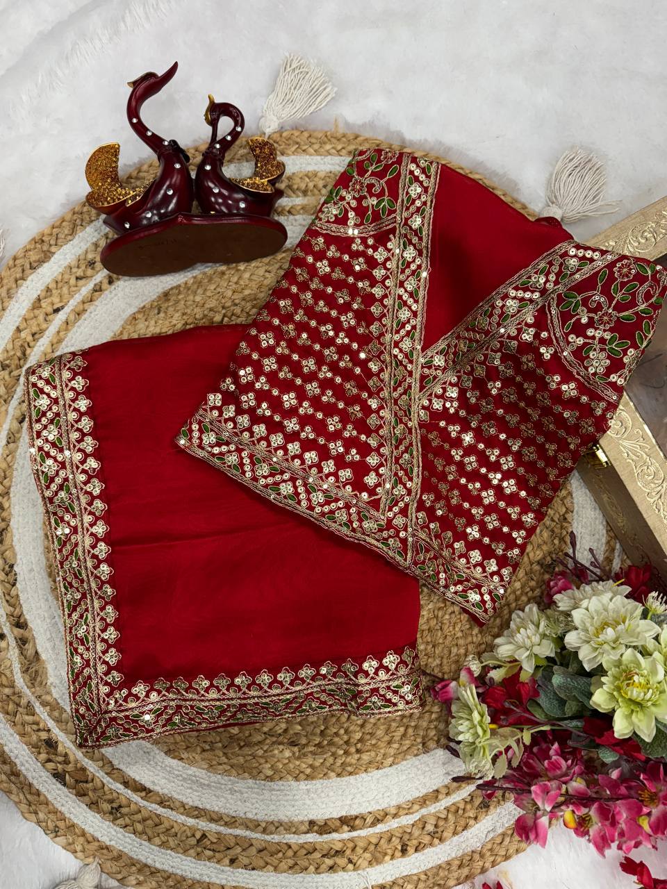Soft Rangoli Silk Saree with Sequence Embroidery & Lace Border