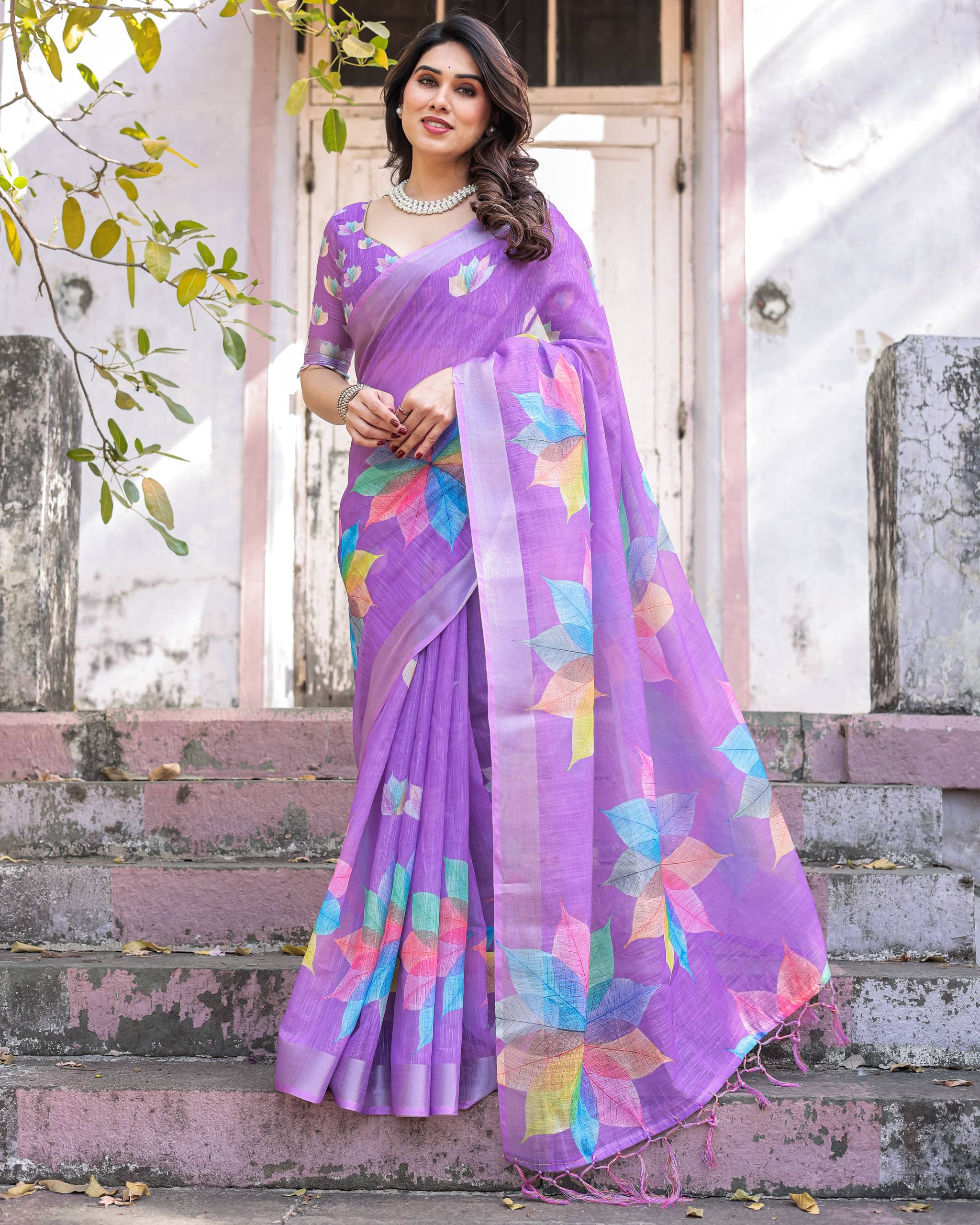 New South Hit Printed Linen Cotton Saree with Blouse