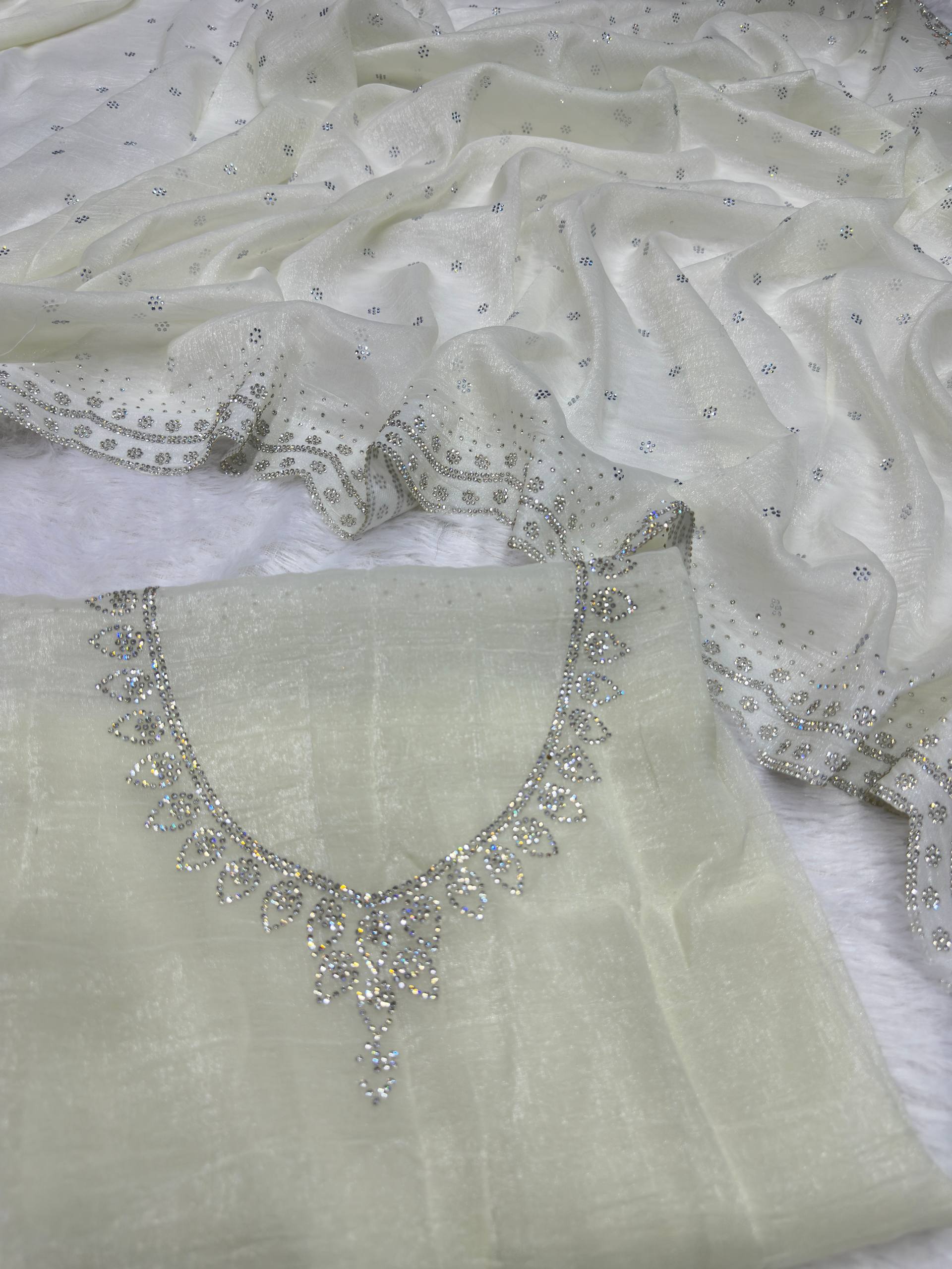Soft Georgette Designer Party Wear Saree With Swarovski Zarkan Work