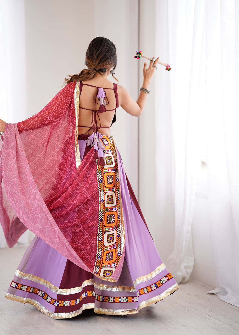 Navratri Special Heavy Rayon Lehenga Choli with Real Mirror & Gamthi Thread Work