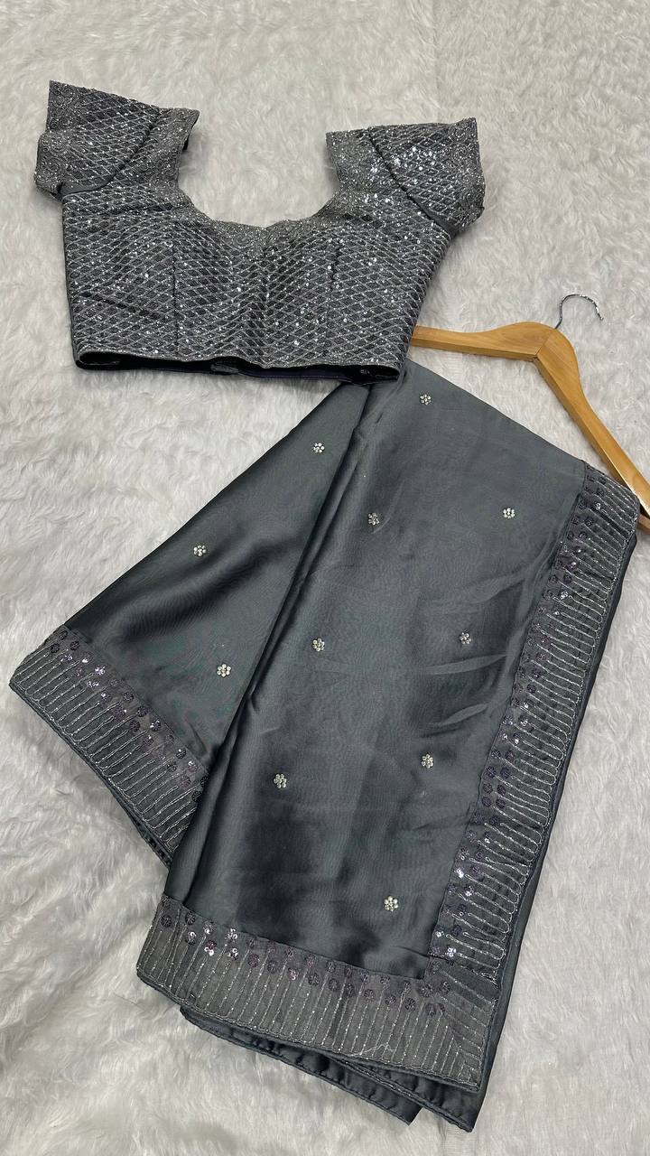 Rangoli Silk Designer Saree with Sequins, Dori & Stone Work with Unstitched Blouse