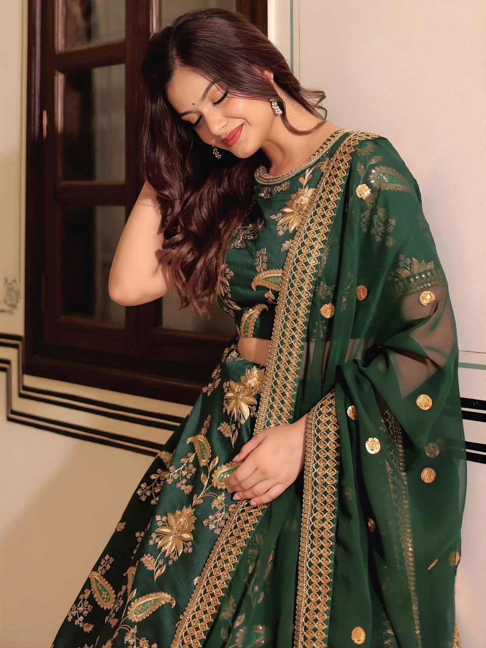 Dark Green Heritage Lehenga Set