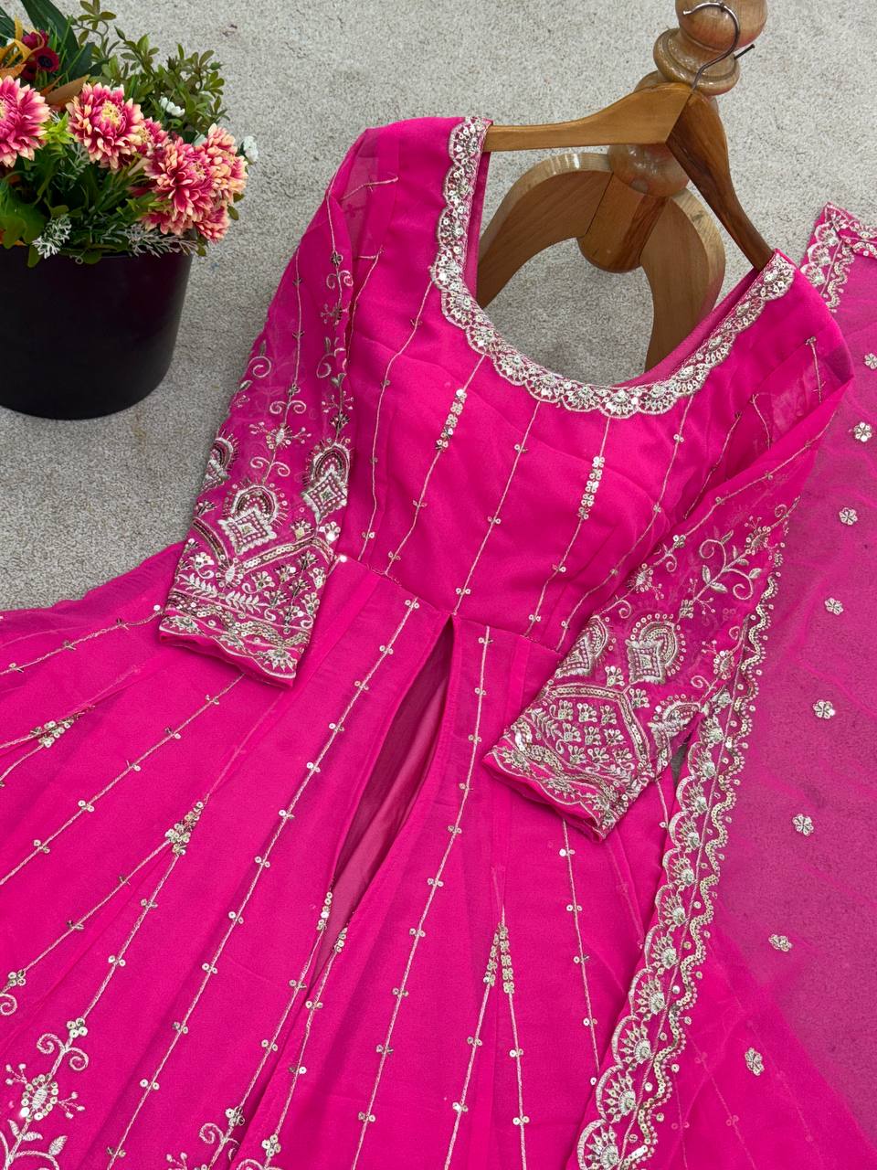 Designer Faux Georgette Lehenga Set with Embroidery Sequins & Dupatta