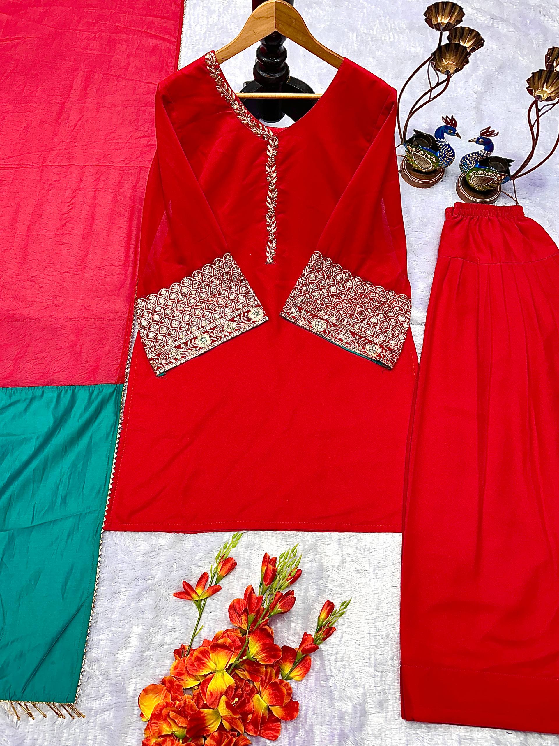 Designer Farsi Top & Salwar Set with Fancy Dupatta and Embroidery Work