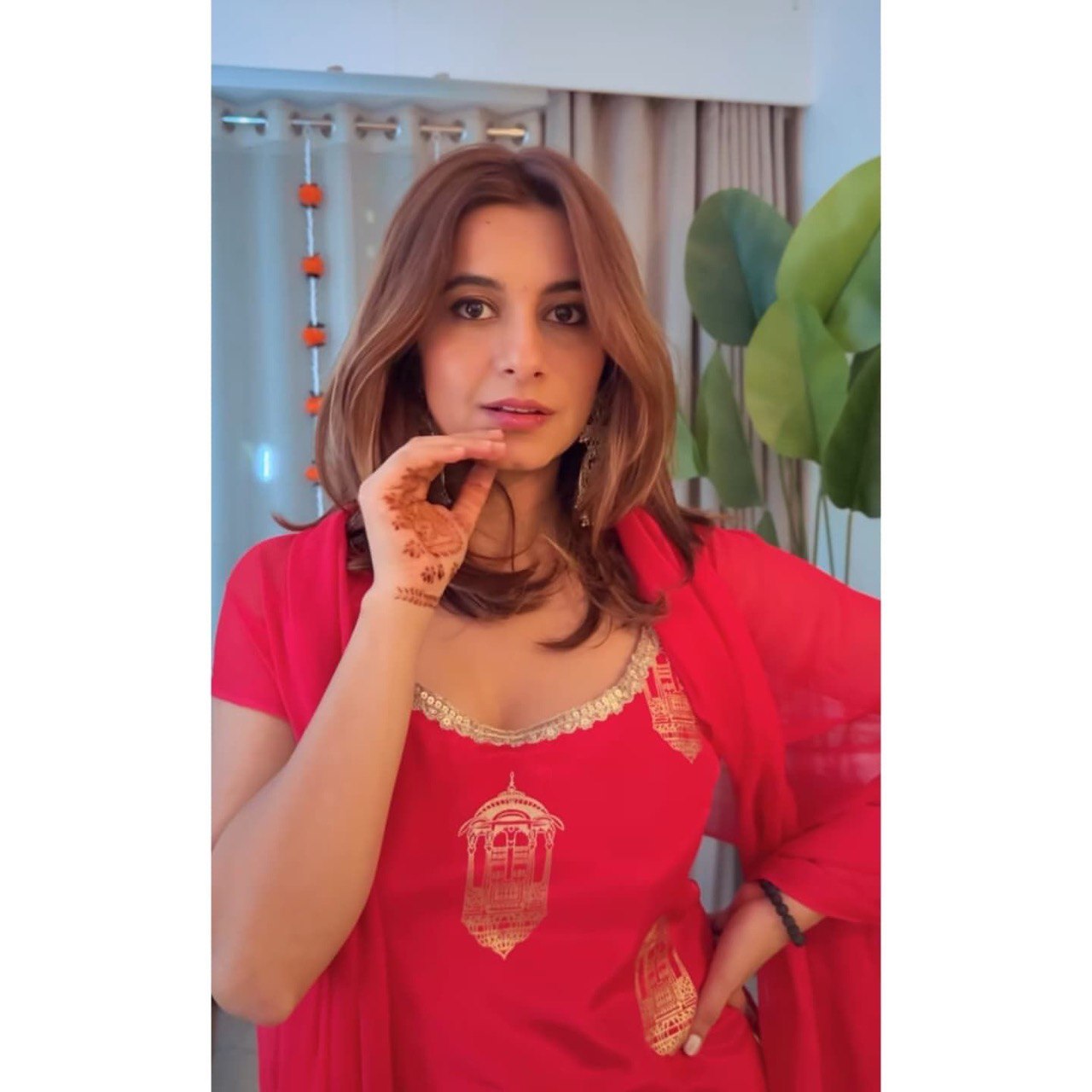 Designer Red Color Sharara Suit