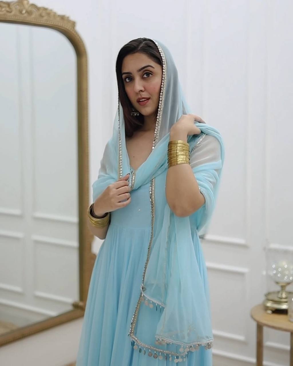 Women Empire Mirror Work Kurta with Trousers & Dupatta