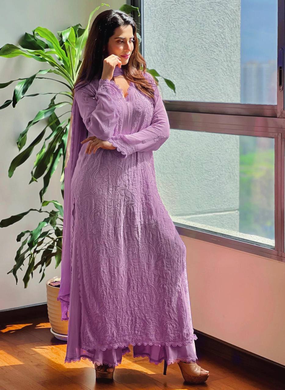 New lavender Trend Chikankari special Ethnic Set