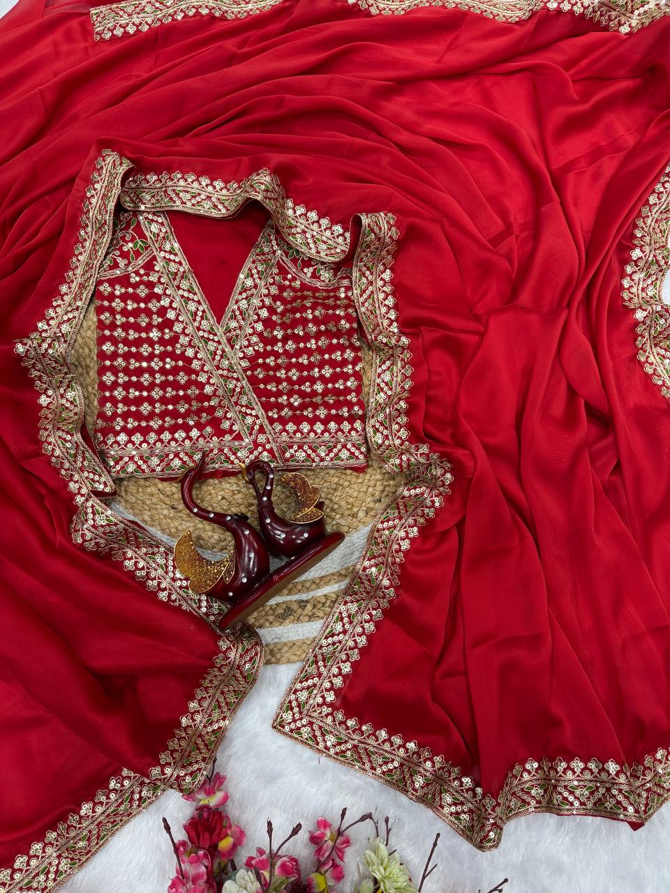 Soft Rangoli Silk Saree with Sequence Embroidery & Lace Border