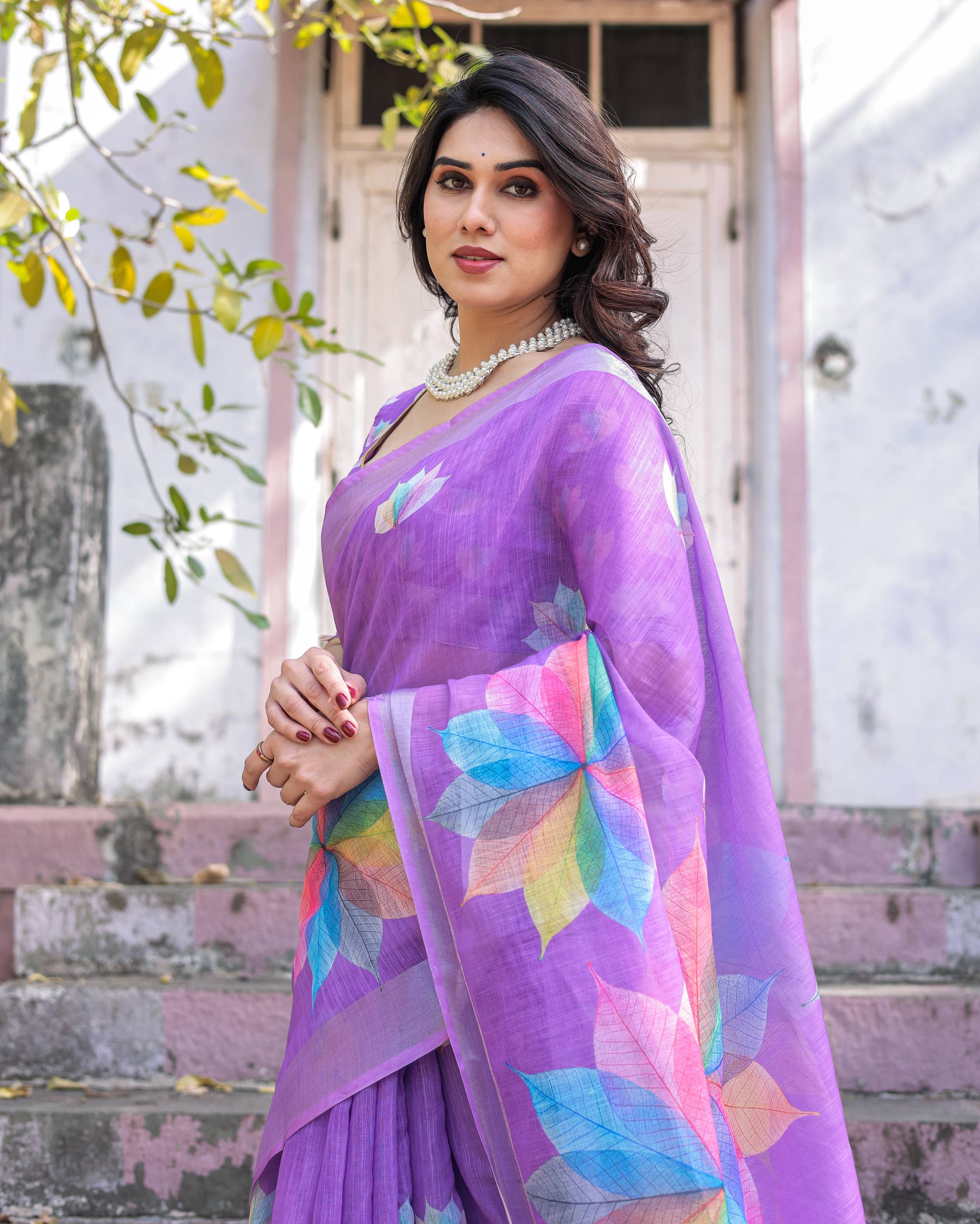 New South Hit Printed Linen Cotton Saree with Blouse
