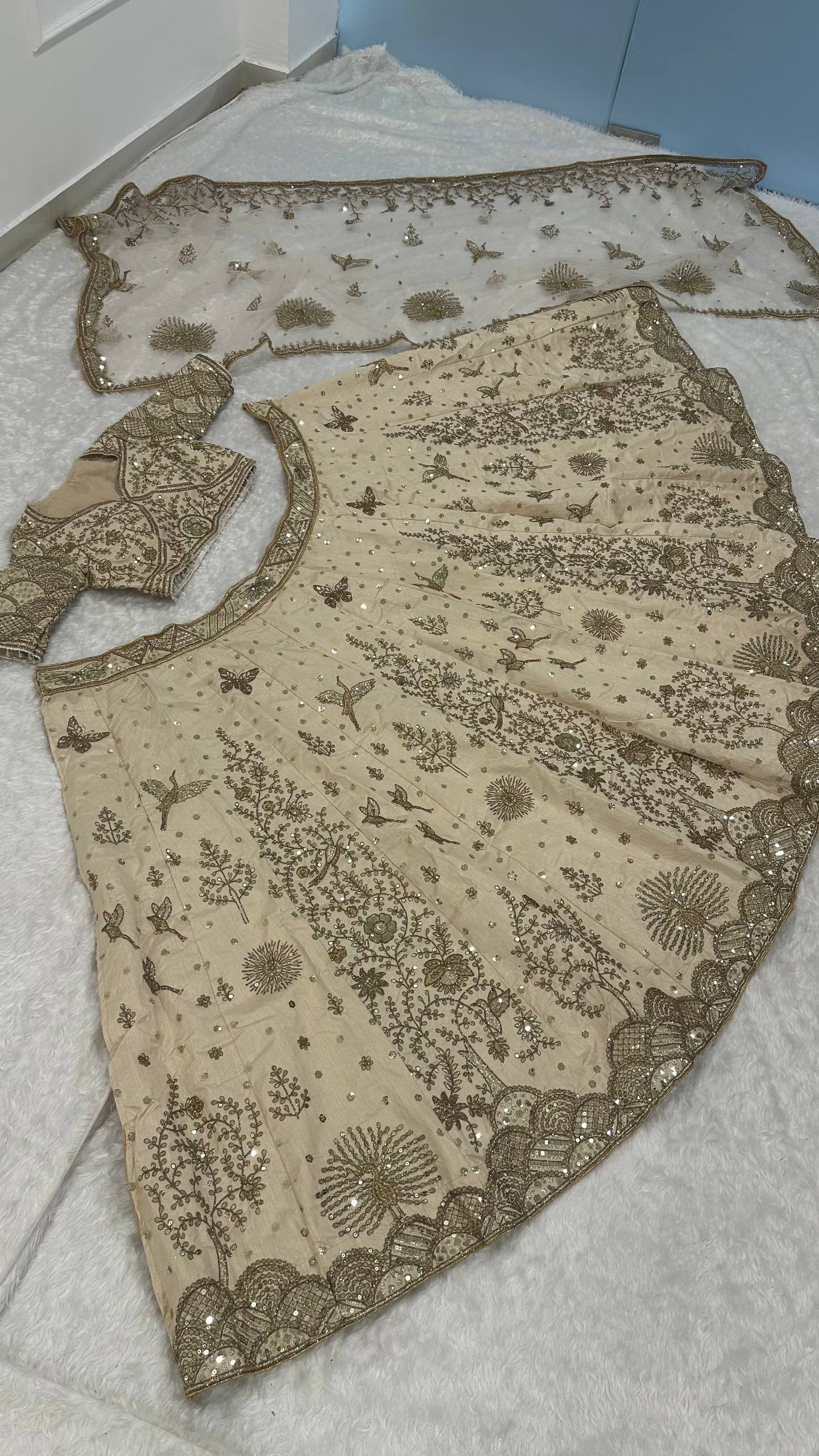 Heavy slub silk lehenga with sequins  dori & zari work
