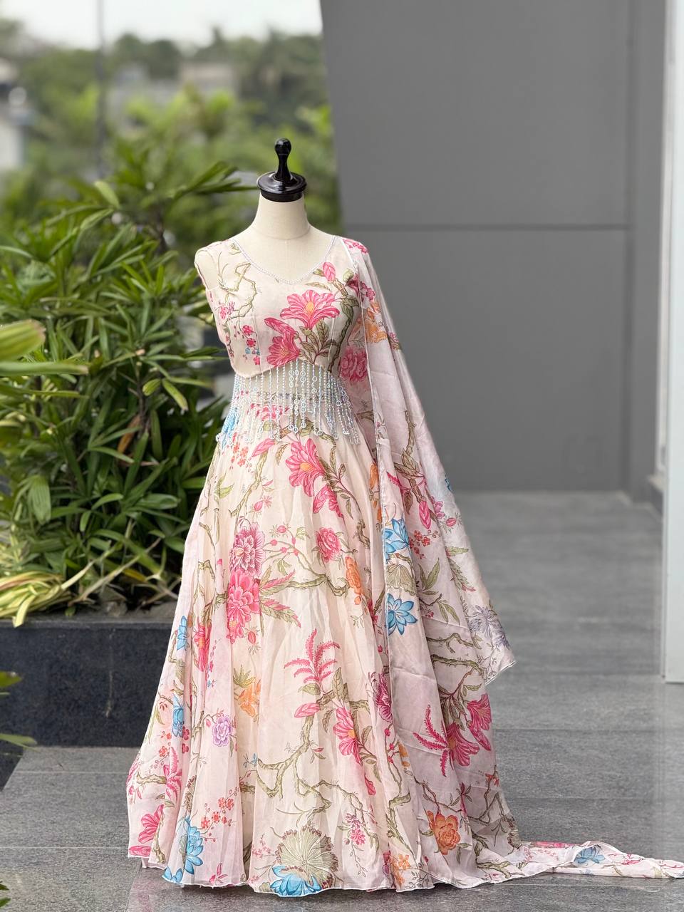 Pure jimmy Organza digital printed lehnga