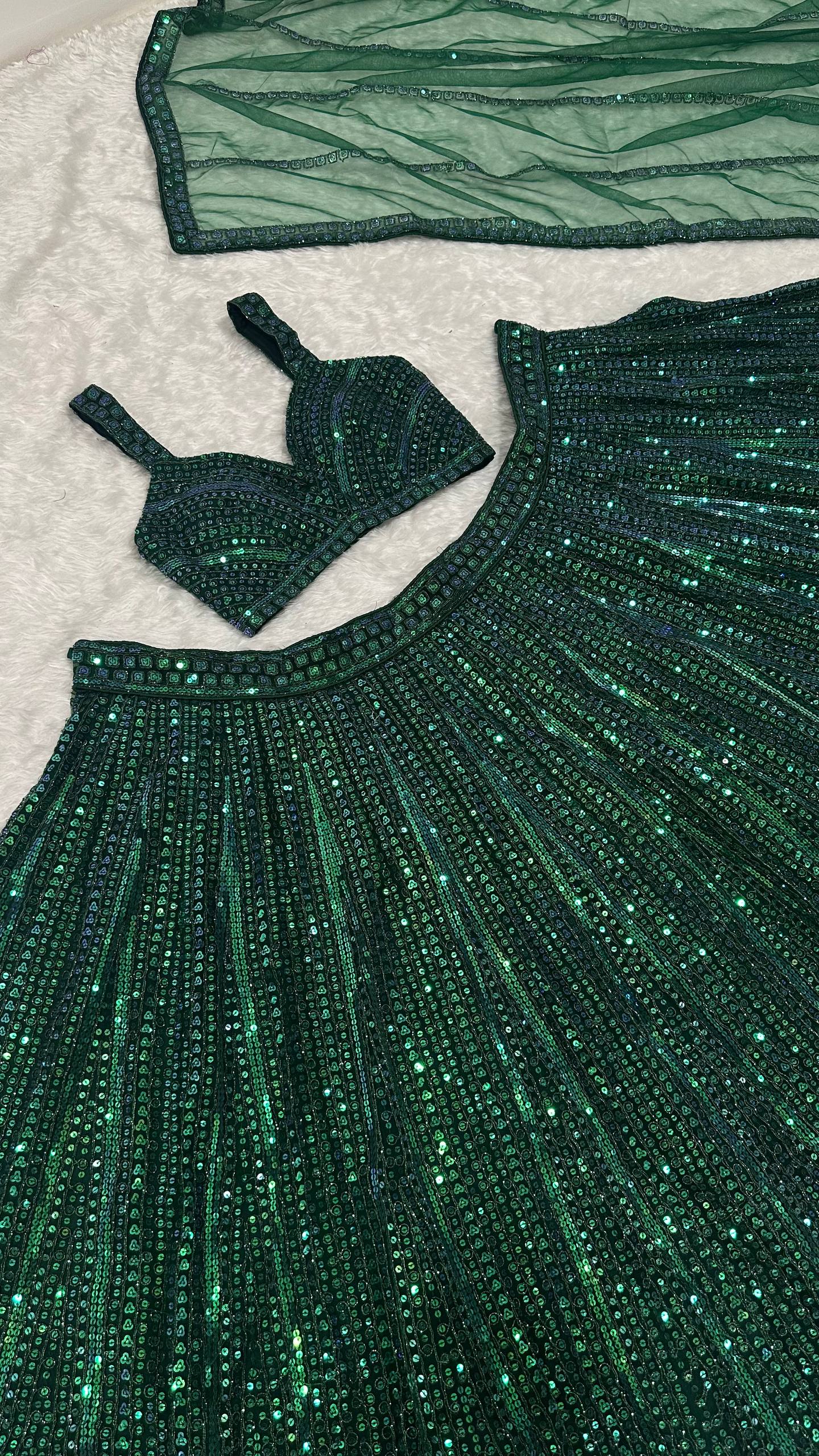 Emerald green crystal embellished lehenga set